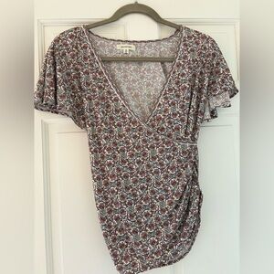 Max Studio Mauve Floral Wrap V-Neck Top